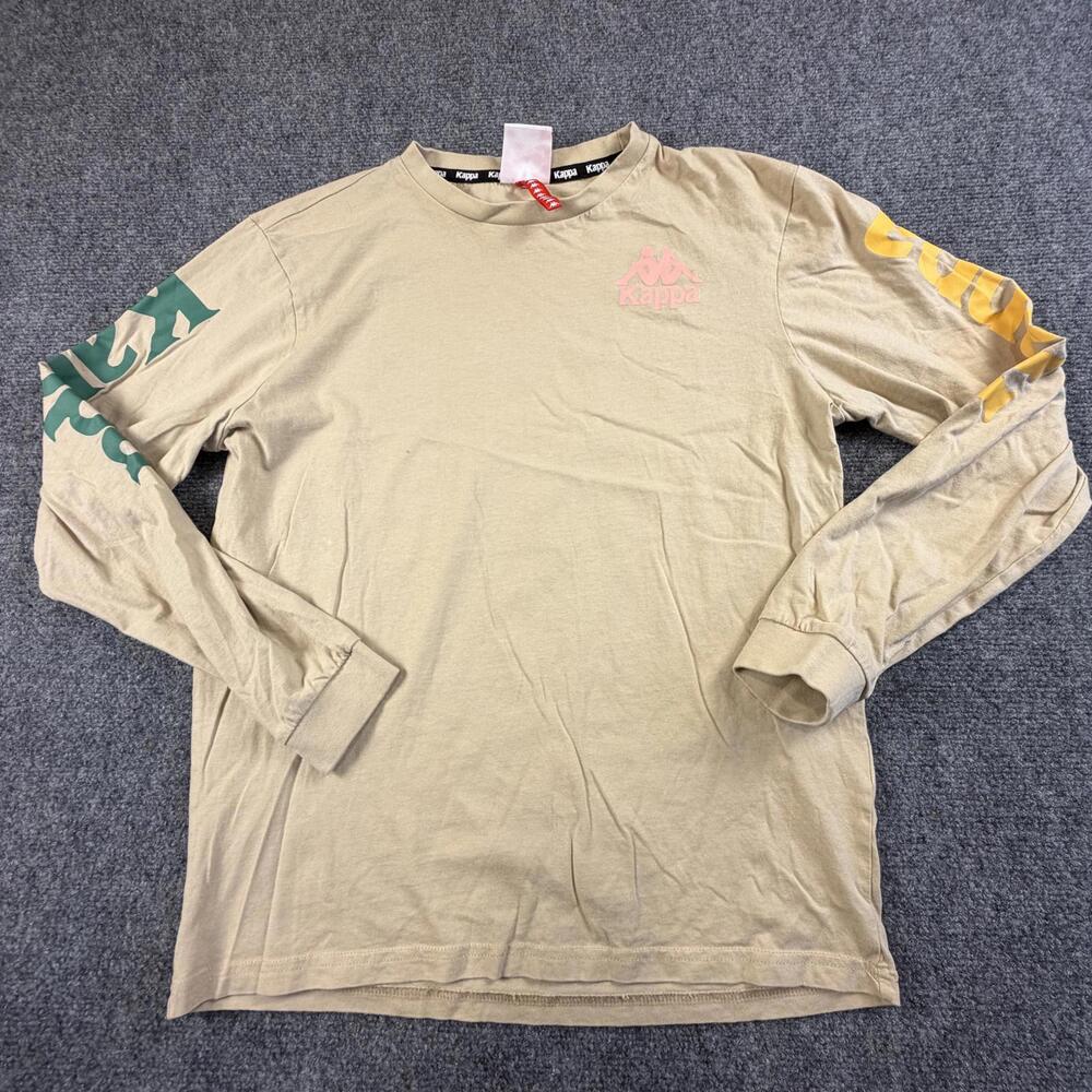 Kappa Mens Long Sleeve Graphic T-Shirt Tan Beige Omini Logo Medium 1259